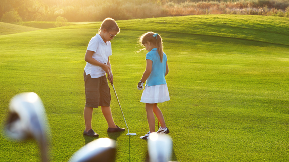 Rear View Friends Standing Golf Course (2)