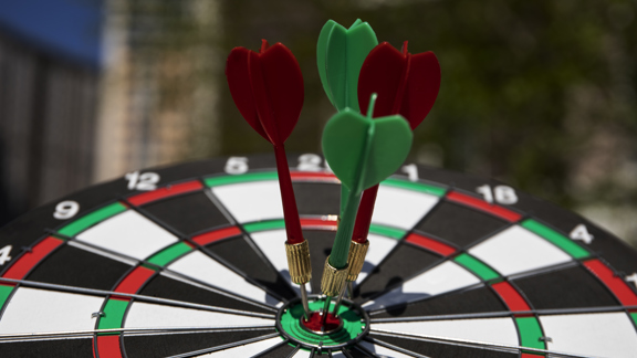 View Dartboard With Bullseye Arrow Points
